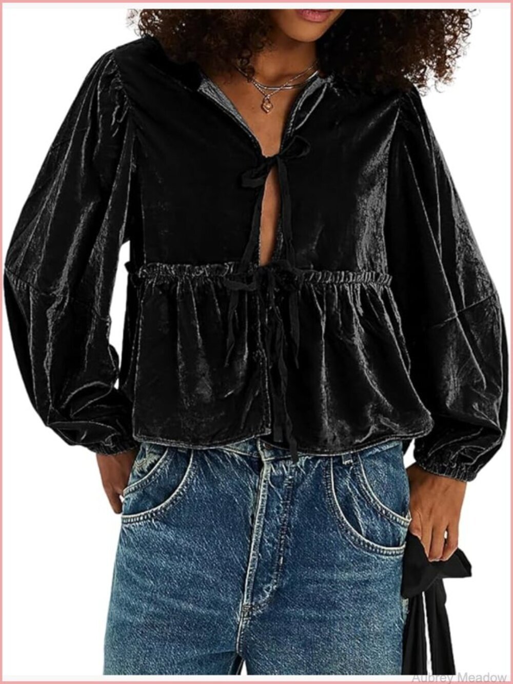 Women's Velvet Tie Front Cardigan Long Sleeve Loose Jacket